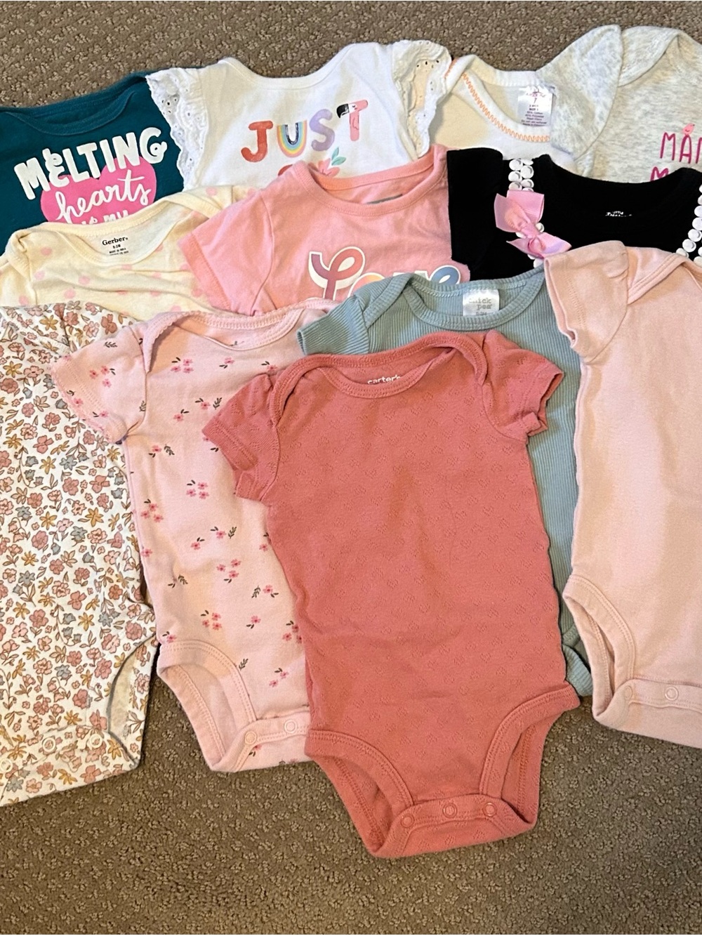 Bundle of 12, 0-3 month Baby Girl Onesies